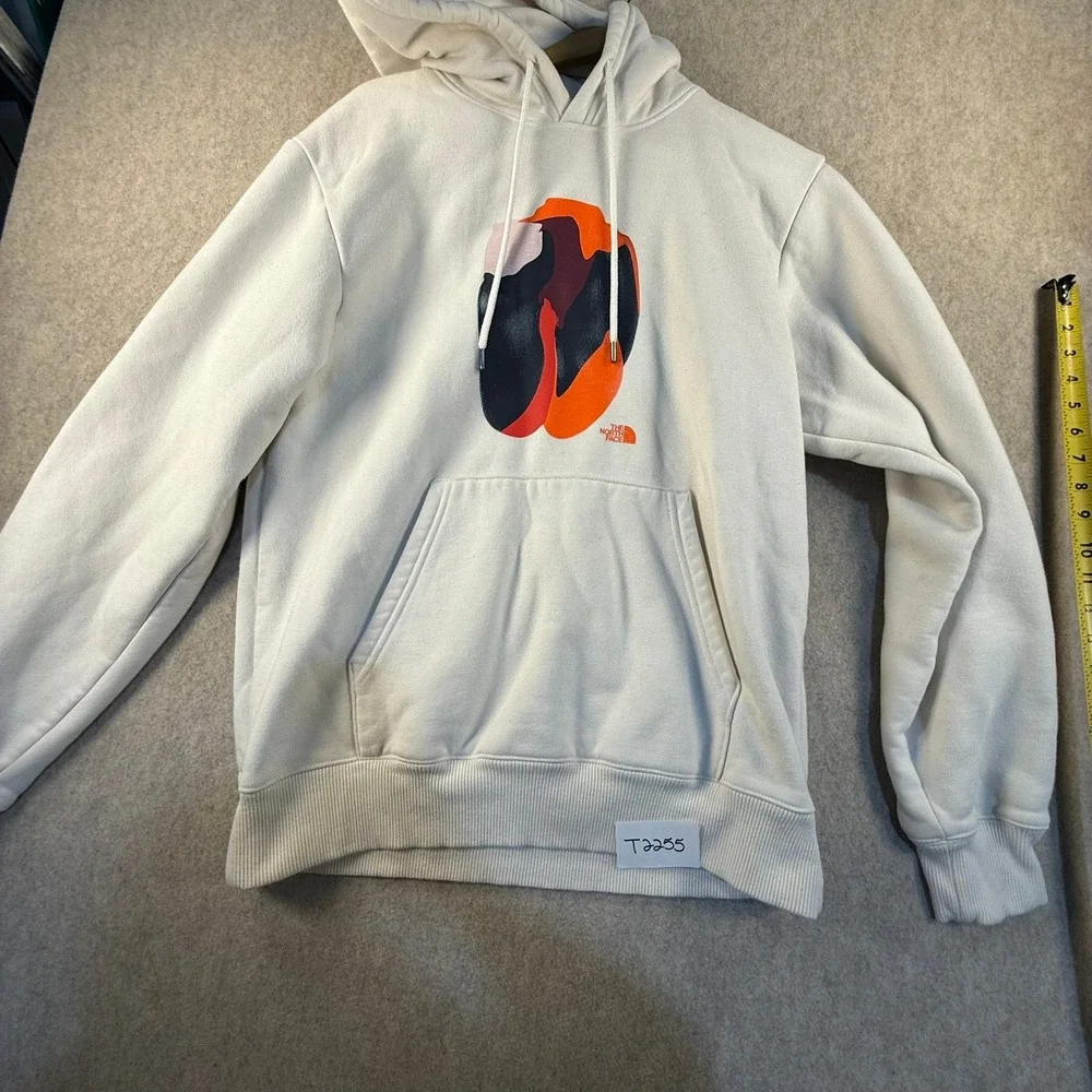 The North Face Mens Graphic Hoodie Cream Off-White Abstract Print Sweatshirt S